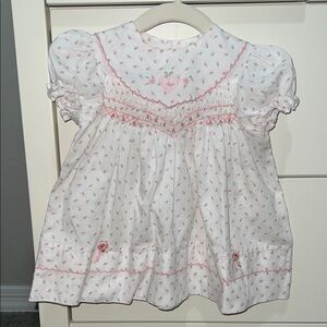 VINTAGE Polly Flinders Smocked Pink and White Floral Lace Dress